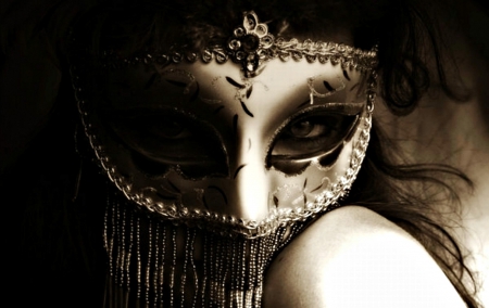 Mask - white, dust, retro, black, mask, girl, woman