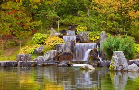 Park cascades - greenery, trees, cascades, summer, pond, beautiful, stream, forest, reflection, fall, waterfall, garden, lvoely, lake, park