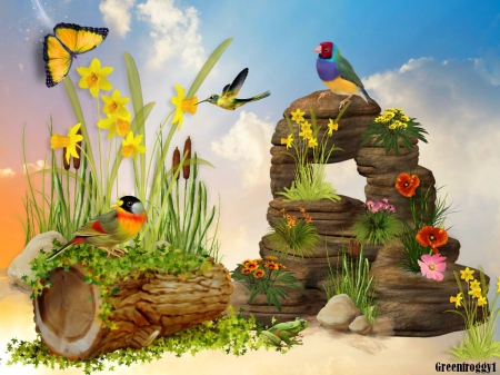 FANTASY GARDEN - flowers, garden, creation, birds