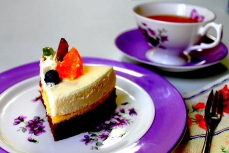 TEA SERVED - tea, cake, cup, teatime