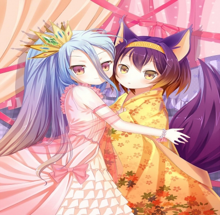 Shiro & Izuna - moe, neko, anime, long hair, friends, cute, no game no life