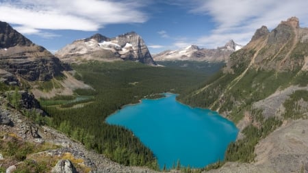 Canadian Lake - aqua, clouds, nature, blue, mountains, lakes, sky