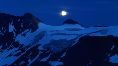 Moon over Snow-covered Mountains - moon, nature, sky, blue, snow, mountains