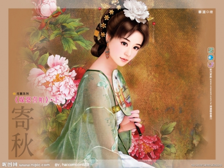 Oriental Beauty - flowers, oriental, lady, beauty