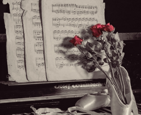 Dance makes music visible - roses, piano, ballet, red