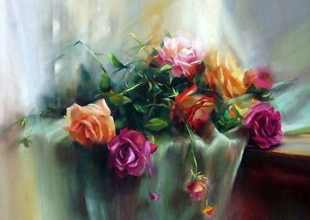 Roses - flowers, paint, painting, roses