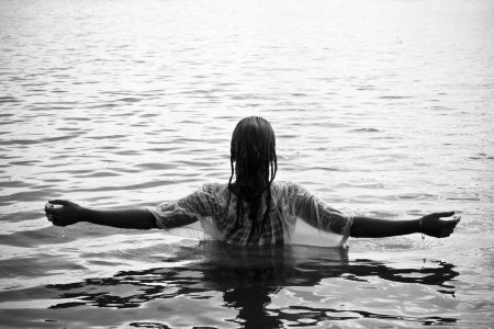 * - water, photography, girl, two colors, black and white