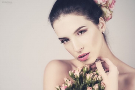 Pure Beauty â™¥ - buds, roses, girl, pure beauty, femininity, bouquet