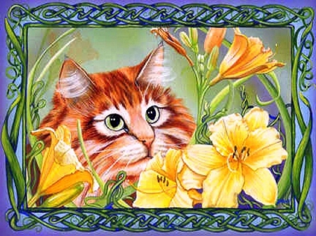 ..Bright Ginge.. - animals, spring, creative pre-made, pretty, paintings, cute, draw and paint, bright ginge, lovely, curious, kitten, bright, love four seasons, cats, beautiful, furs, flowers