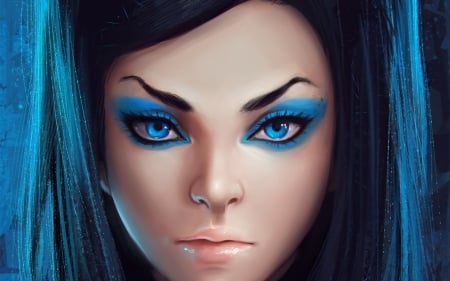 Fantasy girl - fantasy, blue, woman, digital, girl, face, art