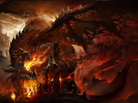 dragon - dragon, angry, fire, castle