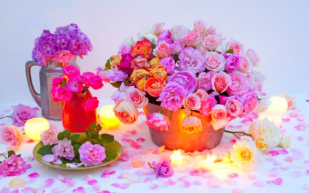 Still Life - candle, flowers, still life, roses