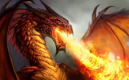 dragon - dragon, fire, breathing, wings