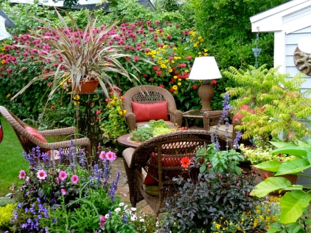 small flower garden - flowers, table, nature, garden