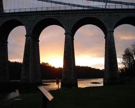 Winter Sunset Menai Bridge - winter, sunset, wales, sea, telford, bridge, menai, anglesey