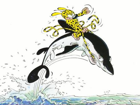 Marsupilami - comics, cartoon, blue, andre franquin, spirou, animal, colored, marsupilami, france, sea, lovely, cool, ocean, comic, white, funny, cute, adorable, cartoons, shark, fish, animals