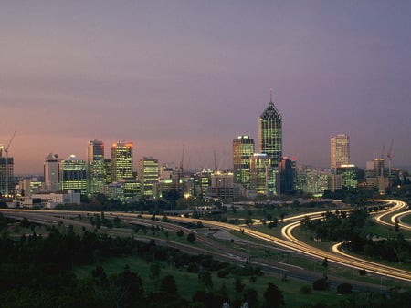 Perth at Dusk - freeways, dusk, city, perth, australia