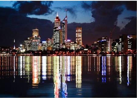 City of Lights - night lights, city, harbour, reflection, buildings, perth, australia