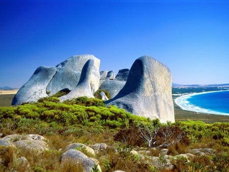 Eroded Granite - granite, coast, beach, grass, australia