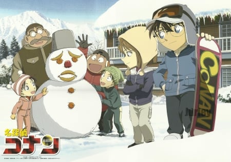 Detective Conan - snowman, mitsuhiko, genta, haibara ai, agasa, conan edogawa, cute, ayumi, detective conan