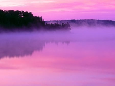 Mist - mountains, pink, mist, lak