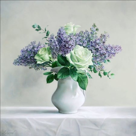 Painting - flowers, lilacs, still life, purple