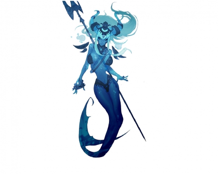 Blue Mermaid - fantasy, spear, mermaid, blue