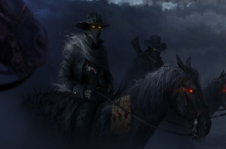 Shadow Riders - horses, red eyes, shadows, cowboys, guns