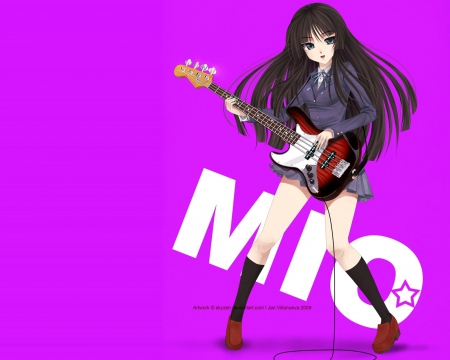 Mio - nice, female, hot, guitar, superstar, singer, simple, anime girl, miniskirt, black hair, k on, mio, purple, pretty, k-on, idol, anime, mio akiyama, sexy, skirt, girl, long hair, lovely, cg, hd, plain, beautiful, kon, bueaty, sweet, diva, akiyama mio