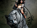 Fantasy girl riding a tiger