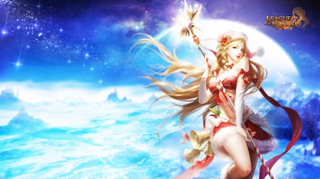 Claudia - moon, league of angels, girl, fantasy, christmas, claudia, game, red, blue