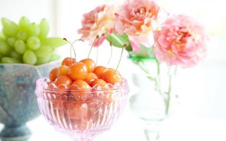 Fruits and Flowers - flowers, fruits, food, roses