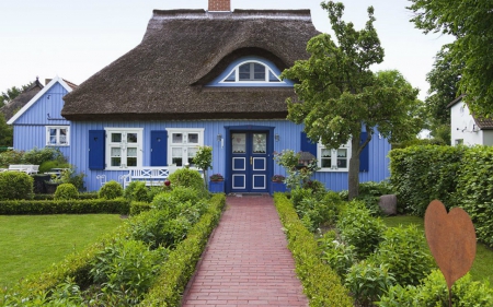 Beautiful House - house, architecture, plants, lawn