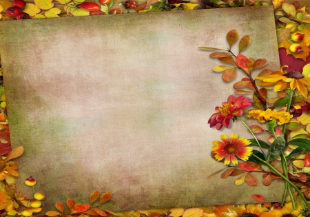 Autumn Vintage Background - leaves, autumn, flowers, vintage