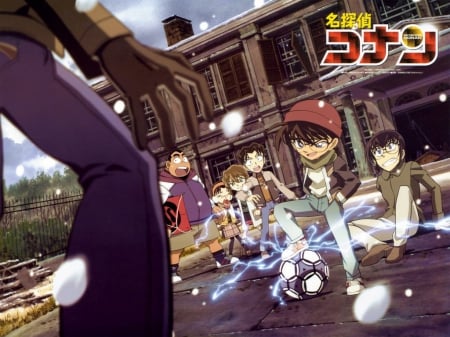 Detective Conan - genta, haibara ai, winter, soccer ball, mitsuhiko, conan edogawa, ayumi, detective conan