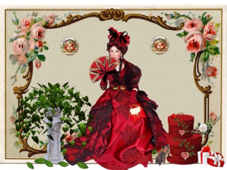 A Lady With Beautiful Gifts - Red, Beautiful, Lady, Vintage