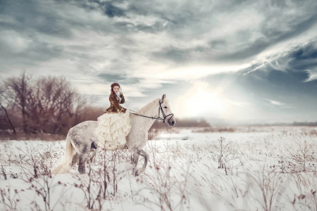 Beauty - horse, winter, lady, beauty