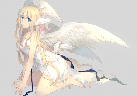 ~The Angel~ - green eyes, angel, ribbons, anime, long hair, wings, dress, blonde