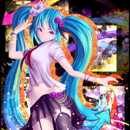 Hatsune Miku - pretty, anime, twin tail, divine, female, miku hatsune, twintail, vocalid, maiden, hatsune miku, long hair, sublime, gorgeous, blue hair, nice, abstract, twin tails, anime girl, twintails, beautiful, hot, girl, beauty, lovely, sweet, lady, aqua hair, hatsune, sexy, vocaloids