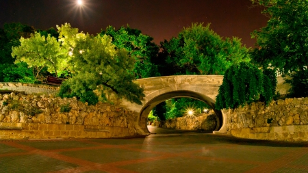 River Walls - water, hdr, bridge, trees