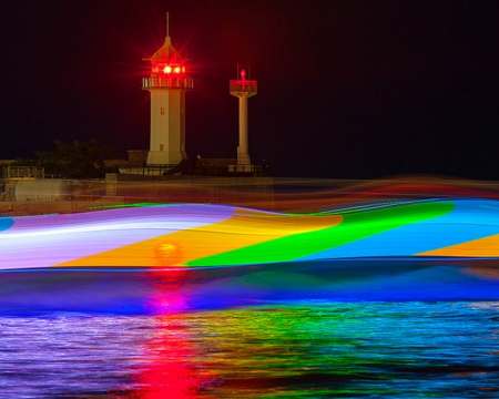 Lighthouse - lighthouse, colors, reflection, art