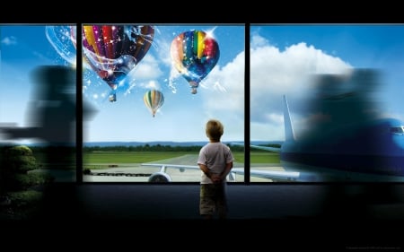 Glorious Future - balloons, fantasy, planes, airport