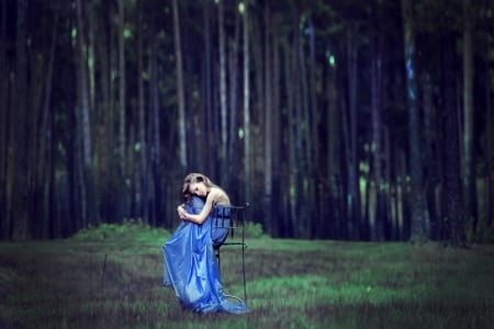 Beauty - lady, blue, model, beauty, forest