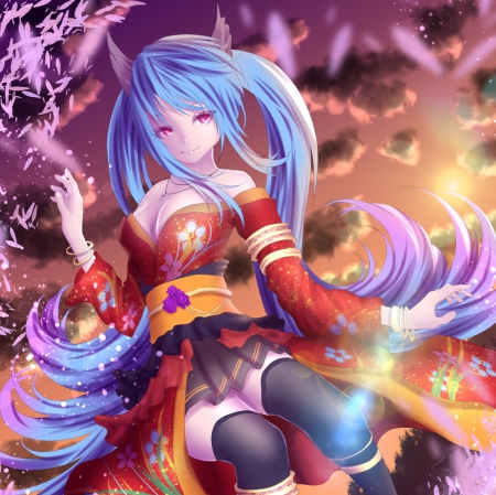 Hatsune Miku - pretty, anime, twin tail, divine, female, miku hatsune, twintail, vocalid, maiden, hatsune miku, sublime, gorgeous, blue hair, nice, abstract, twin tails, anime girl, twintails, beautiful, hot, girl, beauty, kimono, lovely, sweet, yukata, lady, aqua hair, hatsune, sexy, vocaloids