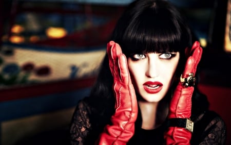 Eva Green - make-up, woman, red, girl, Eva Green, face, actress, gloves