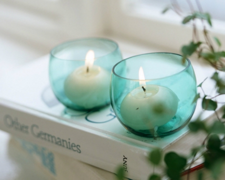 Lighted Candles - candles, lights, book, glass