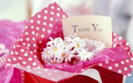 Thank You - flowers, polka dots, words, note