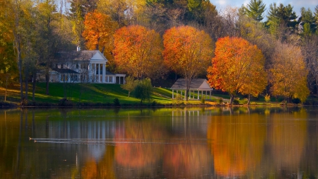 WELCOME TO MY HOME - reflections, fall, trees, landscape, colorful, welcome