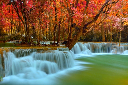 Huai Mae Khamin Falls, Thailand - autumn, trees, curtain water, forest, river, beautiful, waterfalls