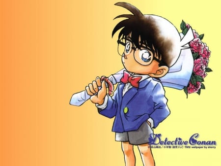 Detective Conan - Cute, Flowers, Boy, Bouqet, Megane, Detective Conan, Conan Edogawa, Male, Case Closed